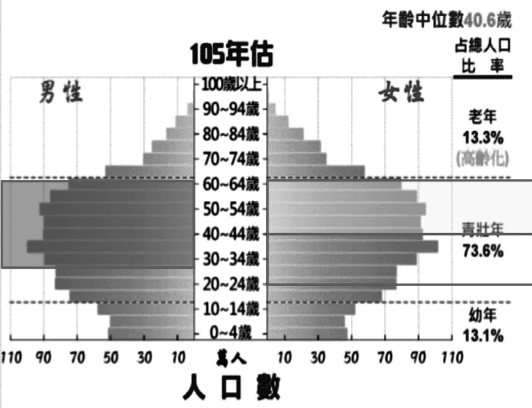 2015 年的臺灣人口結構圖