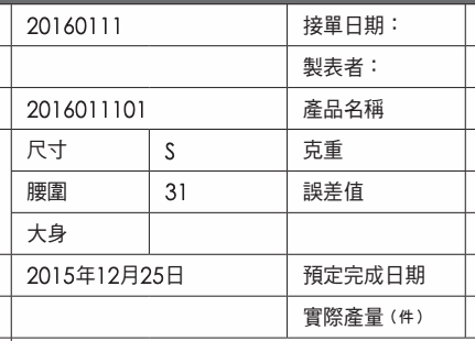 表格：20160111 接單日期：